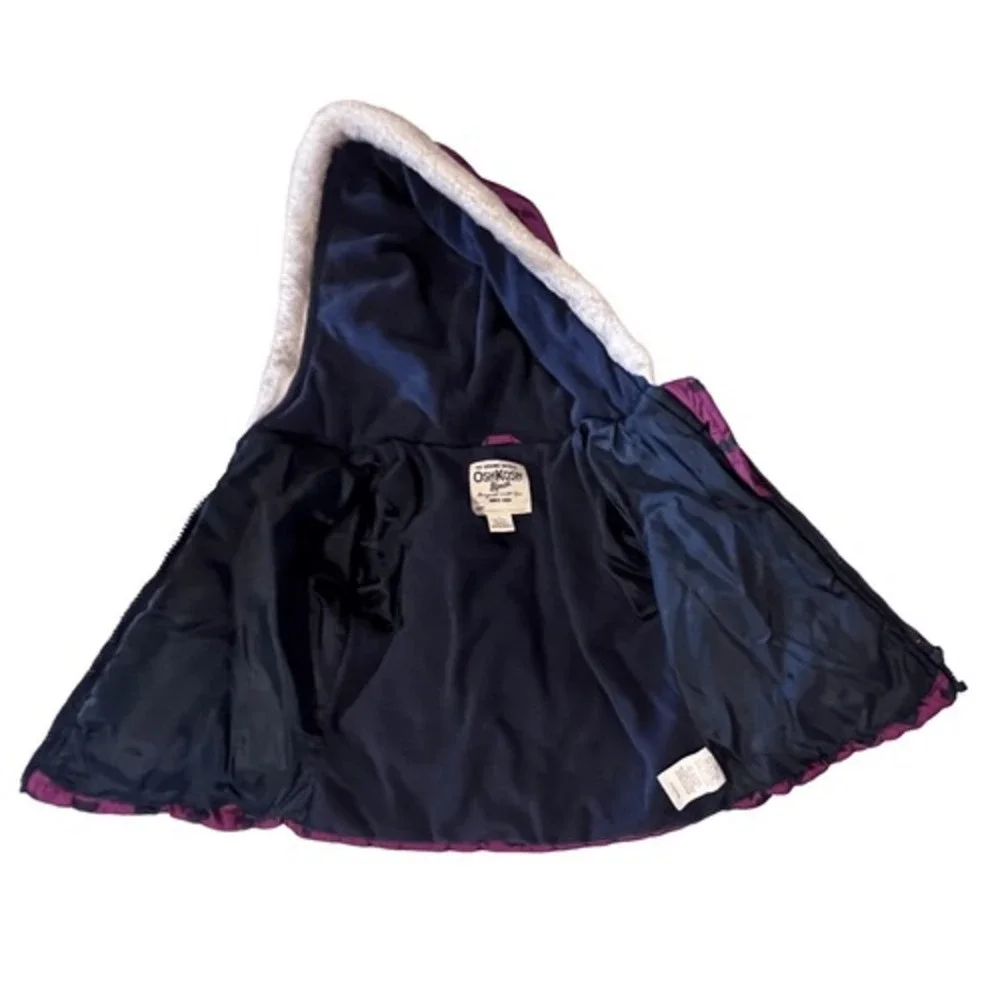 Oshkosh B'gosh Purple‎ Hearts AOP Hooded Puffer Coat 2T Girl Winter Ski Outdoor